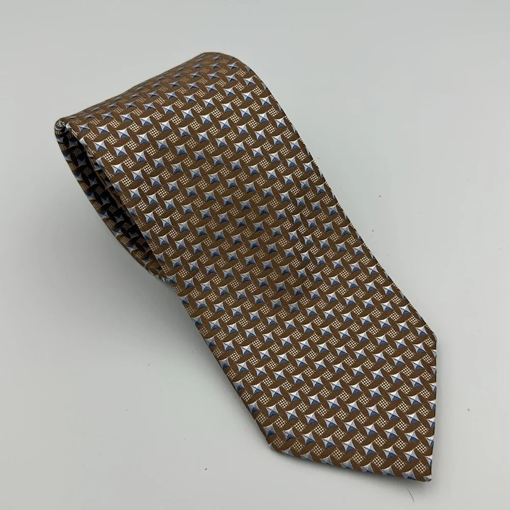 Ermenegildo Zegna Brown Geometric Patterned Men's Tie